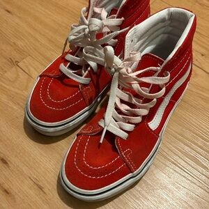 Kids Boys Sz 4 red vans lace ups great condition skate shoe